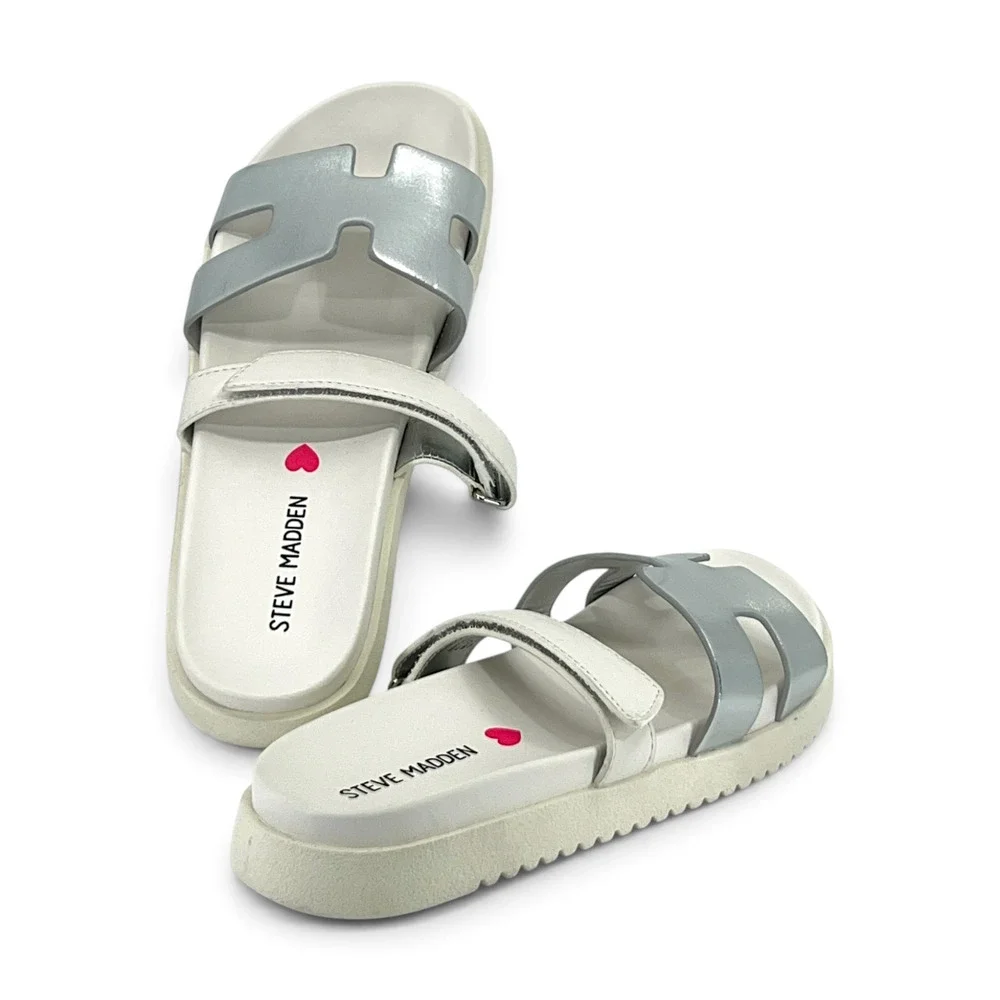 Steve Madden Mayven Girls White Silver Slide Sandals Size 2